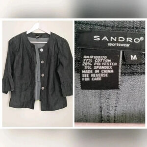 Sandro Sportswear Size Medium  Black Gray Crop Jacket Flutter Sleeves Button Up
